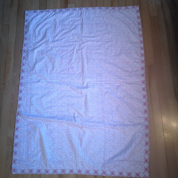 Handmade 35"x 48" Baby Quilt w/ Embroidered Squares Nursery Rhymes Pink & White - Picture 10 of 10